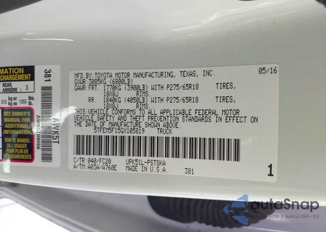 2016 Toyota Tundra Crewmax Sr5 from USA, damaged, VIN 5TFEM5F15GX105819